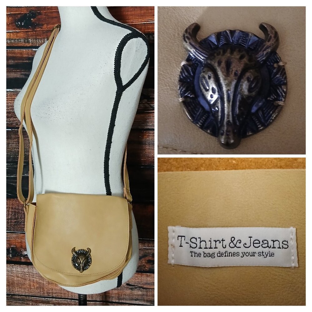 T-Shirt & Jeans Purse Crossbody Bag Vegan Faux Leather Camel Tan Western Cowgirl